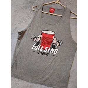 Full Send Tank Top Mens Large Shirt Graphic Print Beer Pong Fitness Gray Gym L‎